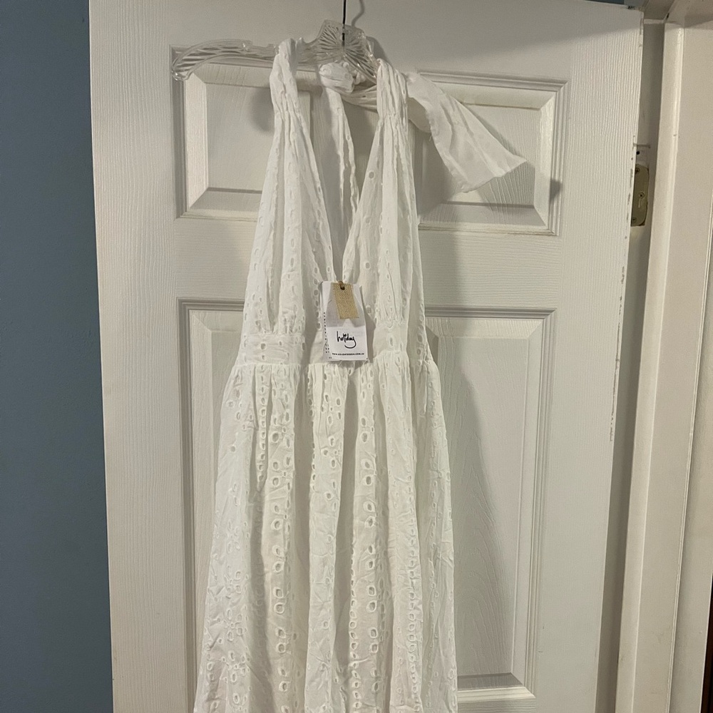 White Eyelet Halter Maxi Dress
